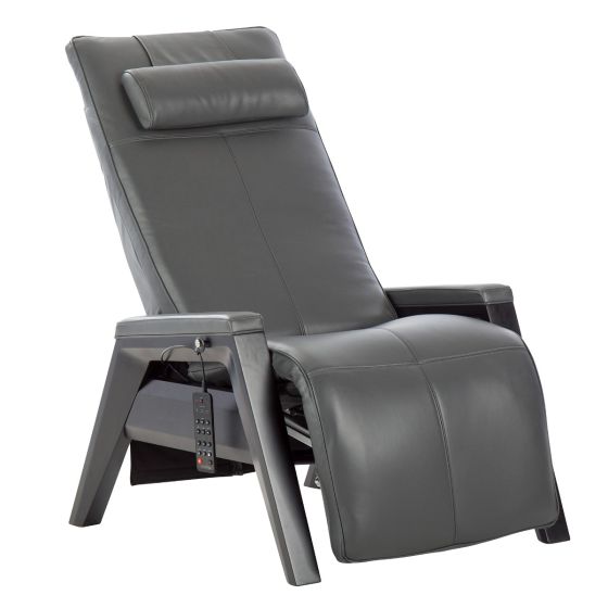 Gravis ZG Chair in gray leather with zero gravity positioning, adjustable headrest and modern angular base design