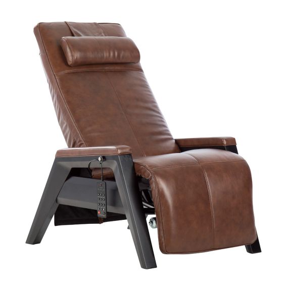 Gravis ZG Chair in brown leather with zero gravity design, adjustable headrest, and modern metal base frame