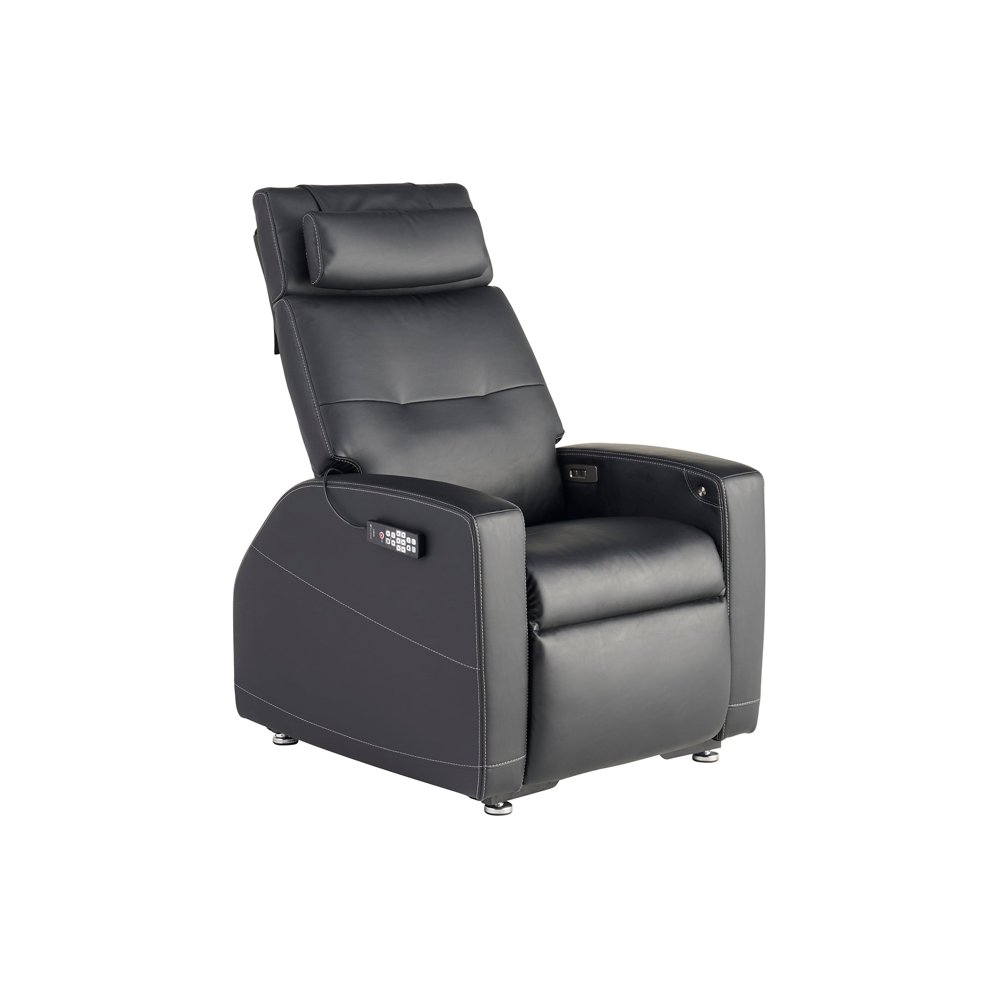 Laevo ZG Chair with Lift Assist in black leather, featuring powered recline, heating, and massage functions