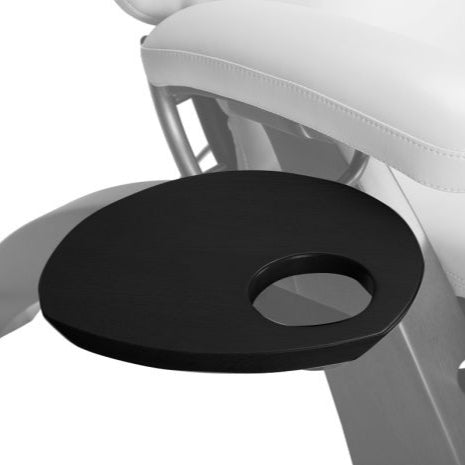 Perfect Chair Accessory Table shown as a black circular tray attachment with cup holder mounted to a recliner armrest