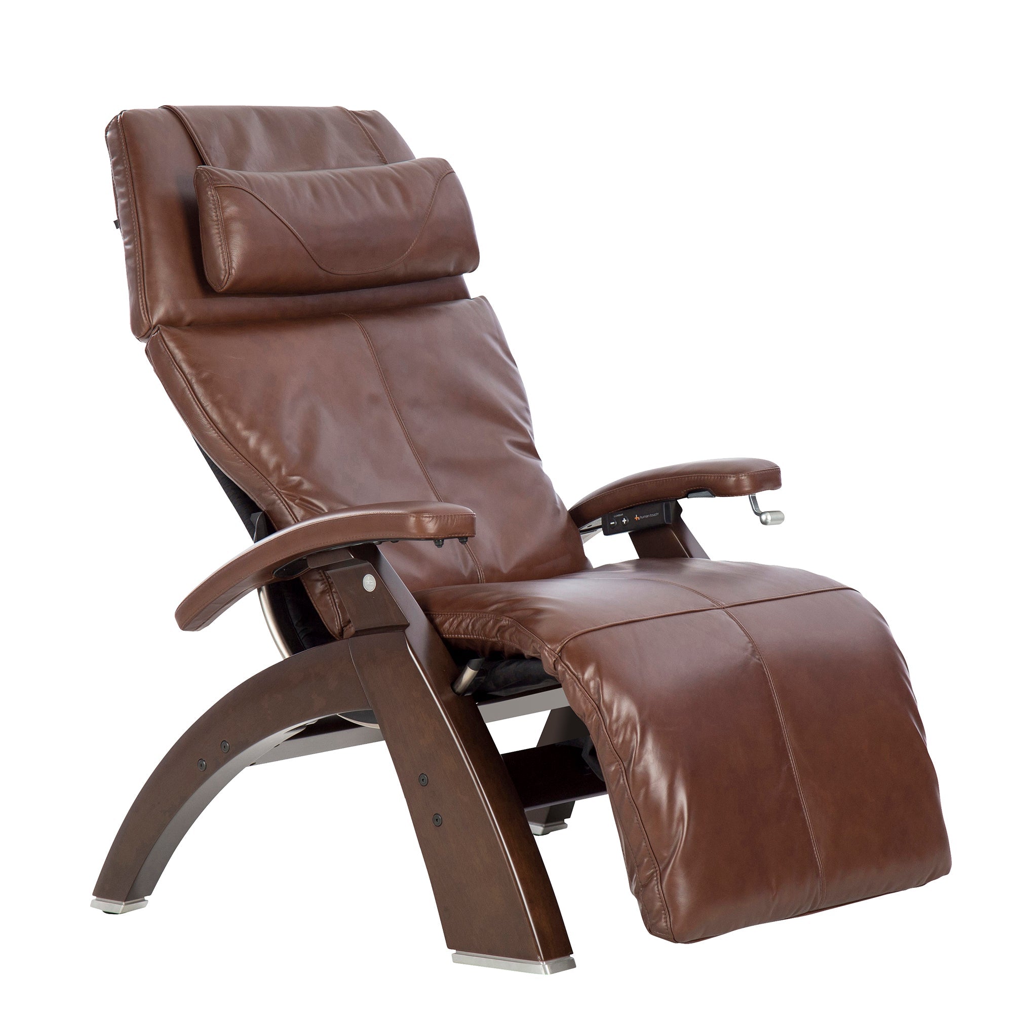 Perfect Chair PC-420 Classic Manual Plus premium leather zero-gravity recliner with ergonomic design and walnut wood base