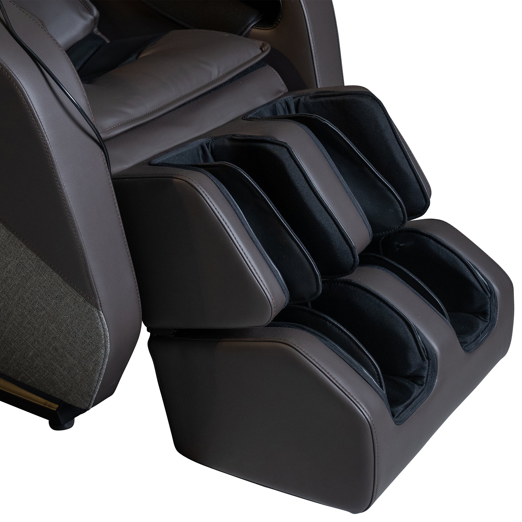 WholeBody ROVE massage chair leg and foot massage units in grey leather with L-track massage system