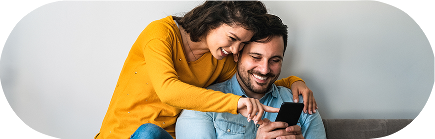 Couple taking online quiz